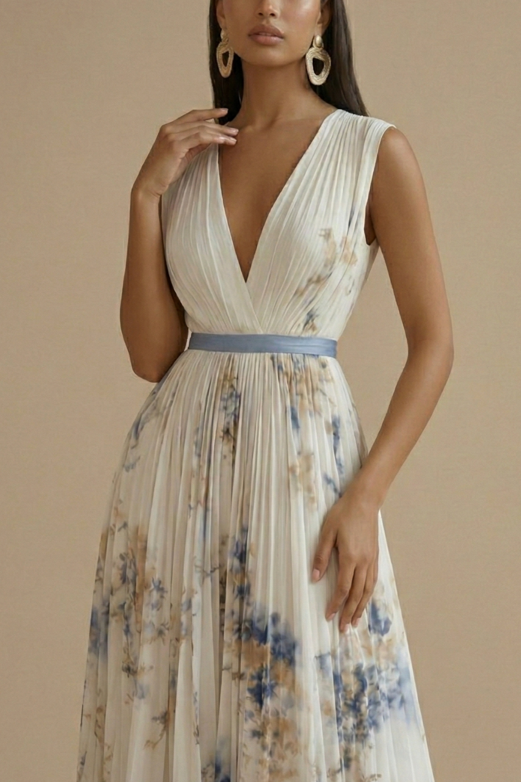 Maxi Dress with V Neck and Waistband – June, Joan & Jenny