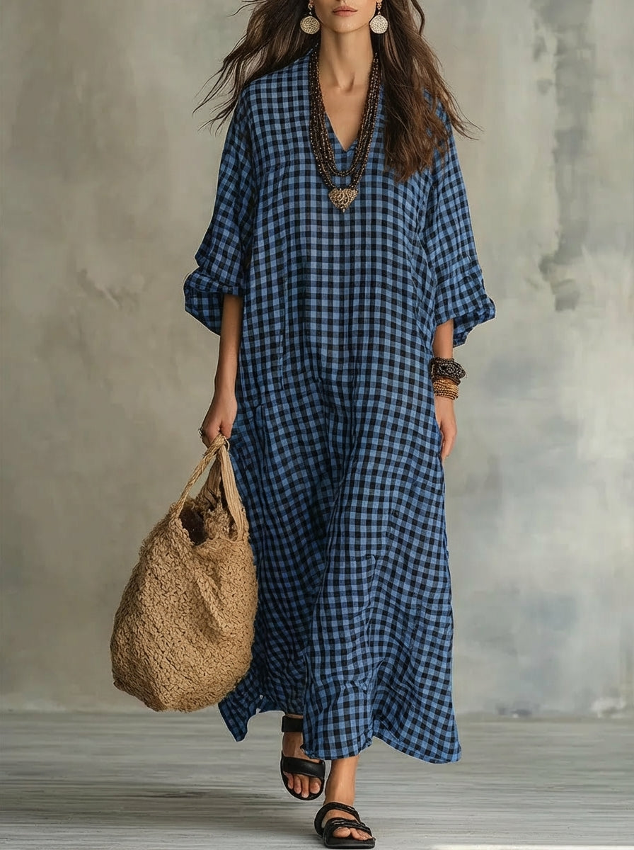 chinese dress ladies Blue/White Striped Maxi Dress