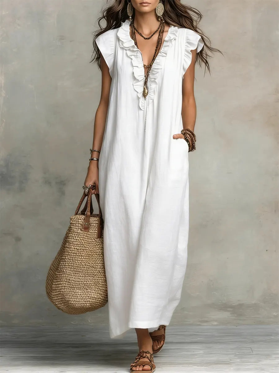sienna boho dress Sienna Sage Boho Dress: Handmade Silk Blend Maxi with V-Neck
